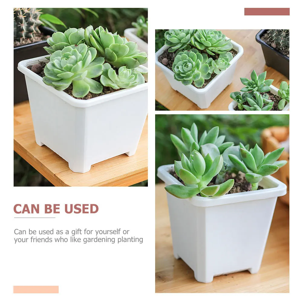

6Pcs Thickened Square Plastic Flowerpots Strong Non-Deformable Plant Containers for Indoor Garden Plants Balcony Office Home