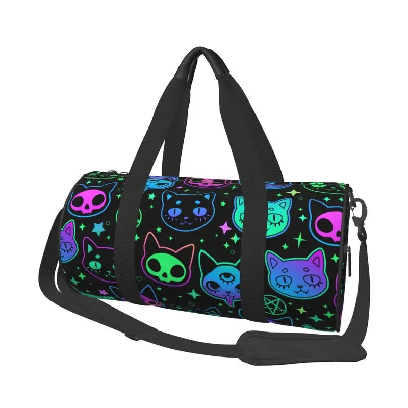 Cute Cartoon Witchcraft Cat Travel Duffel Bag Unisex Large Capacity Carry on Bag Waterproof Luggage Tote Bag for Yoga Gym Sports