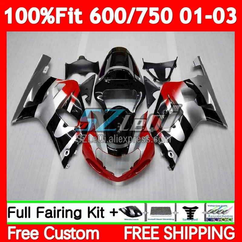 Injection For SUZUKI GSXR750 K1 GSXR 750 600 CC 74No.5 GSXR-750 GSXR600 01 02 03 GSX-R600 2001 2002 2003 Fairings Silver black