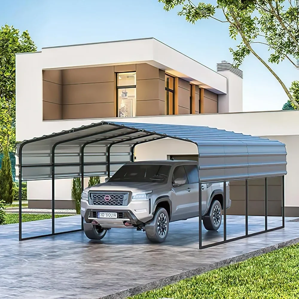 10x15 FT Metal Carport with Galvanized Metal Roof, 10'x15'x8.4' Outdoor Heavy Duty Carport Canopy, Car Garage Shelter for Pickup