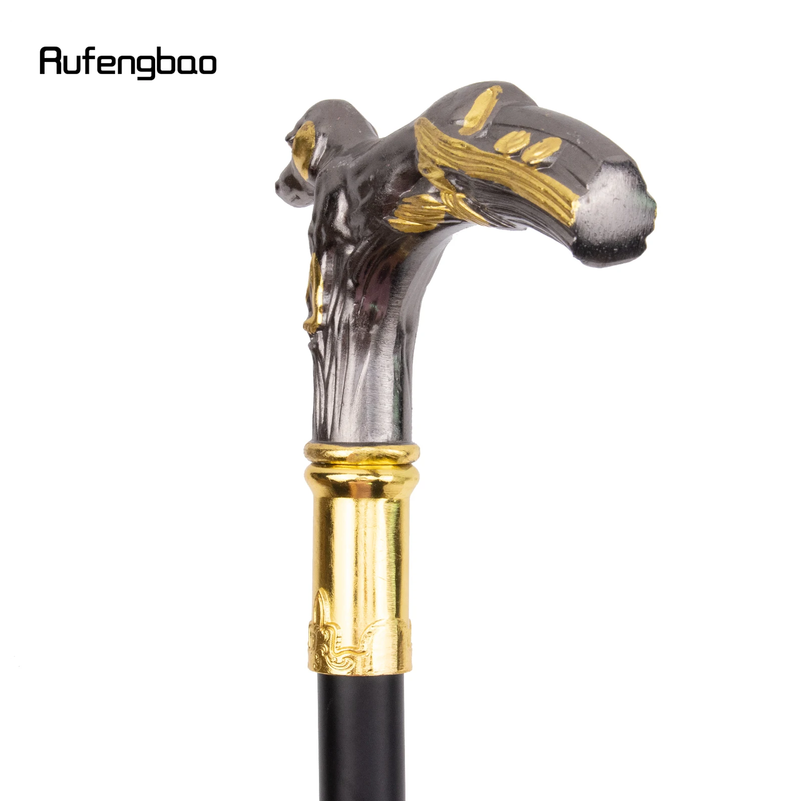 Golden Black Dog Handle Luxury Walking Stick with Hidden Plate Self Defense Fashion Cane Plate Cosplay Crosier Stick 90cm