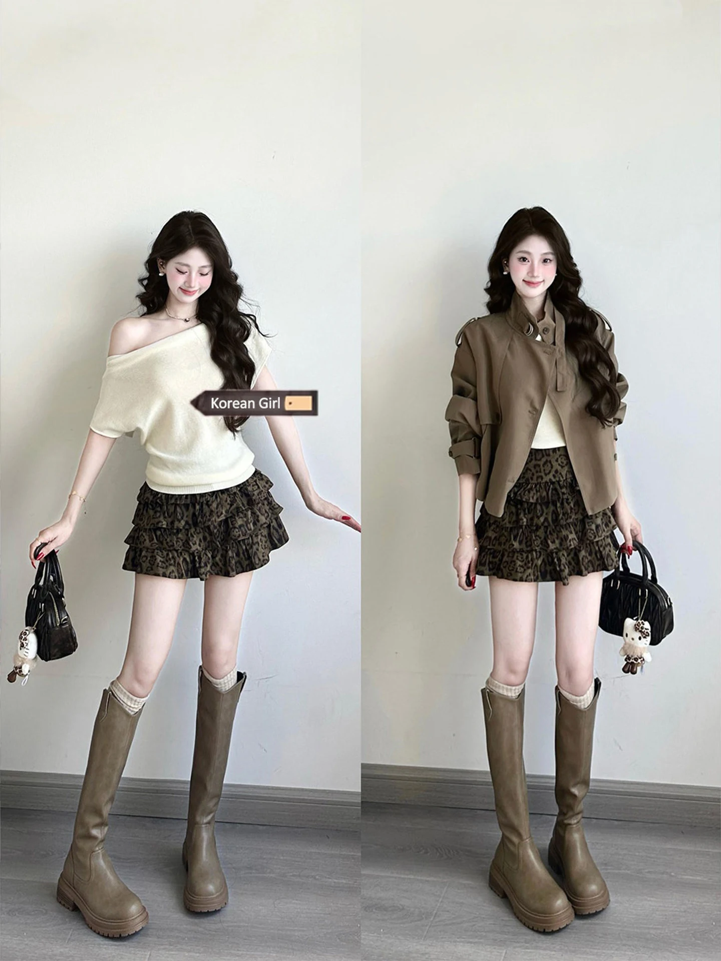 Y2K Retro High Waist A-Line Flounce Skirt Women's Spring Summer Cake Short Skirt Biker Girl Leopard Print Half-length Skirt