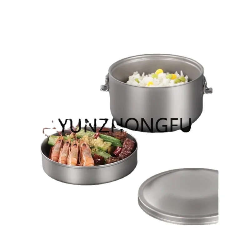 

Pure Titanium Steaming Rice Box with Lid round Compartment Canteen Meal Bento Lunch Box