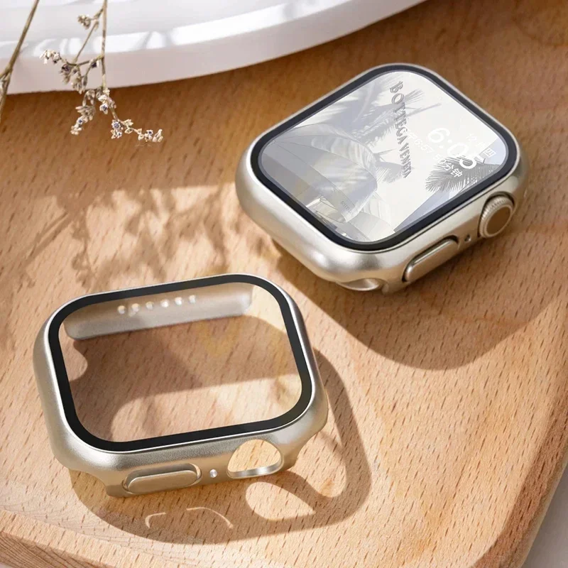 Gehärtetes Glas + Abdeckung für Apple Watch Gehäuse Zubehör 45 mm 41 mm 44 mm 40 mm 42 mm Displayschutzfolie Apple Watch Serie 9 4 5 6 SE 7 8