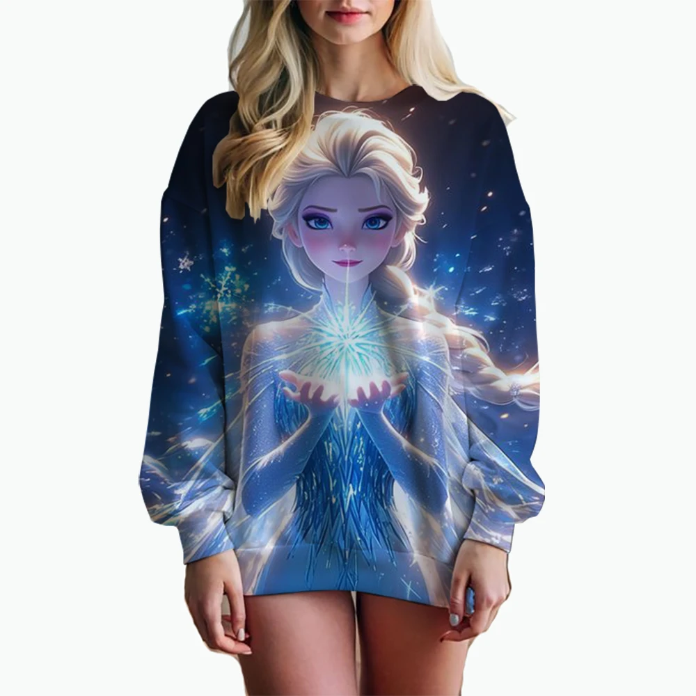 Women\'s Disney Princess print Sweatshirt, High Street Women\'s Hoodie, Y2K Pattern Clothing, Casual Round Neck Sweater