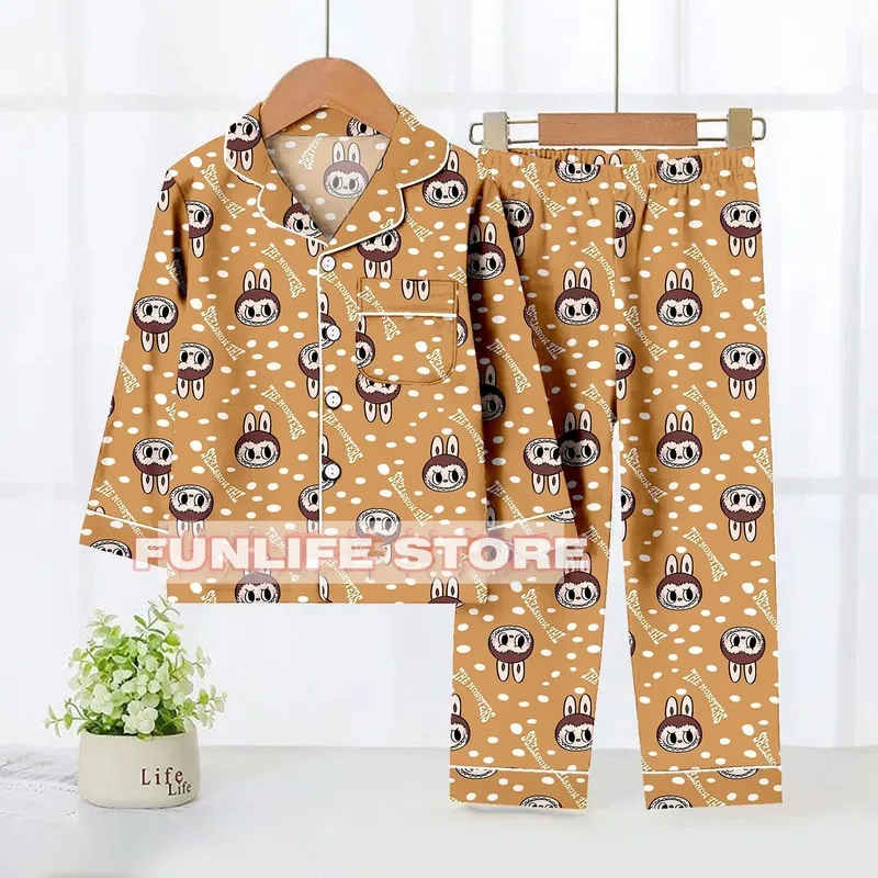 Cartoon Labubu Children Pajama Set Cute Labubu Kids Sleepwear Autumn Loose Casual Home Wear Soft Breathable Child Clothing Gift