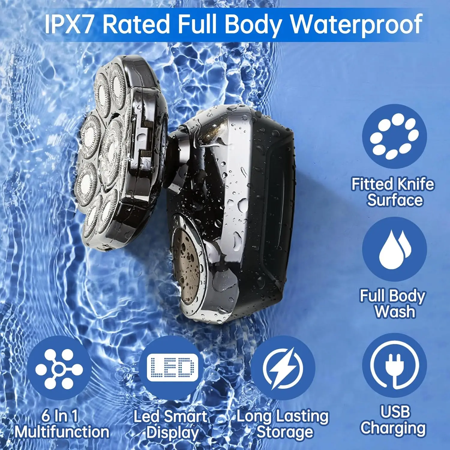 9D أصلع الحلاقة الرجال الكهربائية الجمجمة الحلاقة أصلع ماكينة حلاقة IPX7 شاشة الكريستال السائل مقاوم للماء 6 في 1 الأنف الشعر المتقلب الرجال ماكينة حلاقة كهربائية