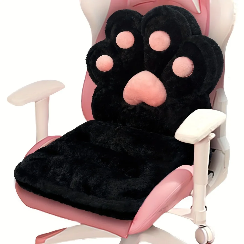 L-Shape Cat Paw Cushion Soft Faux Rabbit Fur Gaming Chair Pillow Kawaii Plush Floor Seat for Gamer Girl Cute Office