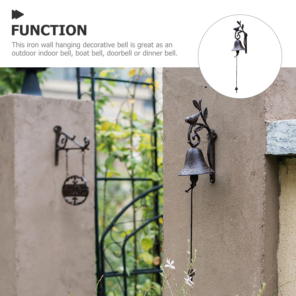 

Rustic Iron Doorbell with Birds Branches Decor Retro Metal Hanging Bell for Front Door Outside Vintage Wall Decor
