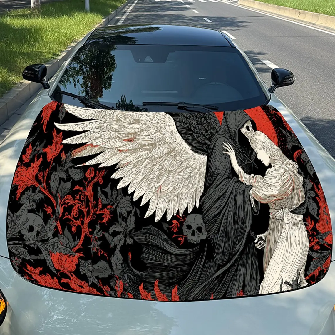 Dynamic Dark Kiss PVC Car Hood Wraps, Self-Adhesive Waterproof Car Bonnet Decal Sticker, Car Decoration Protection Stickers for