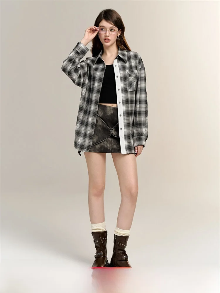 

Женская рубашка Chill Zoey в клетку с длинным рукавом, маленький воротник, стандартный крой, смесь полиэстера, вискозы и спандекса