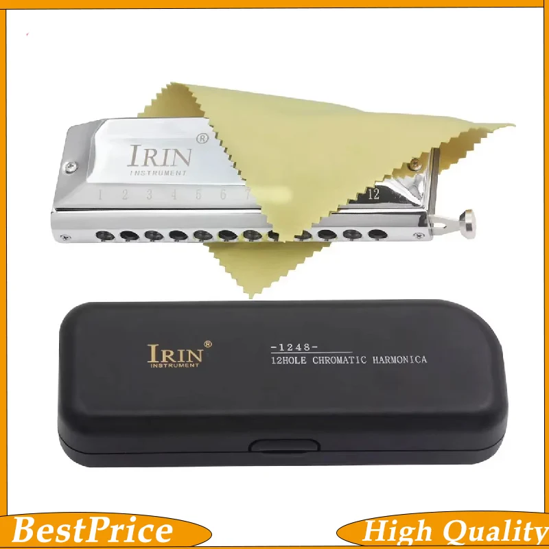 silver-12-hole-48-tone-harmonica-with-cleaning-cloth-storage-box-adults-student-music-instrument-harmonica