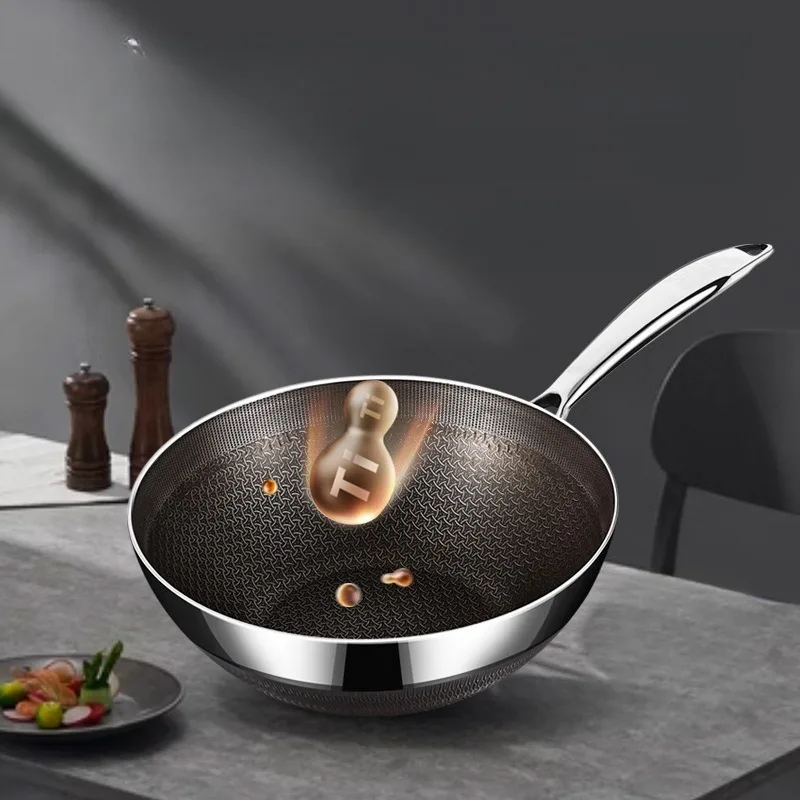 

316 Stainless Steel Small Frying Pan, Household Titanium Honeycomb Uncoated Non Stick Pan, Flat Bottomed Pan