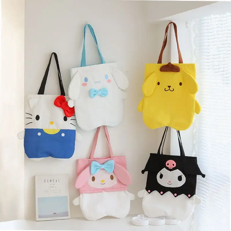 

Холщовая Сумка Hello Kitty Cinnamoroll аниме Kawaii Sanrio, Женская милая вместительная креативная сумка через плечо Kuromi, подарки для девочек