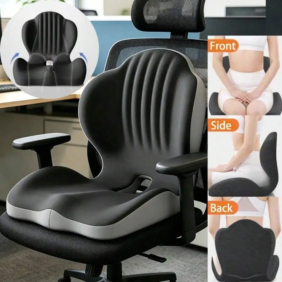 2-In-1 Lumbar Support Backrest And Seat Cushion, Shell-Shaped One-Piece Seat Cushion And Backrest, Ergonomic Memory Foam Seat Cu