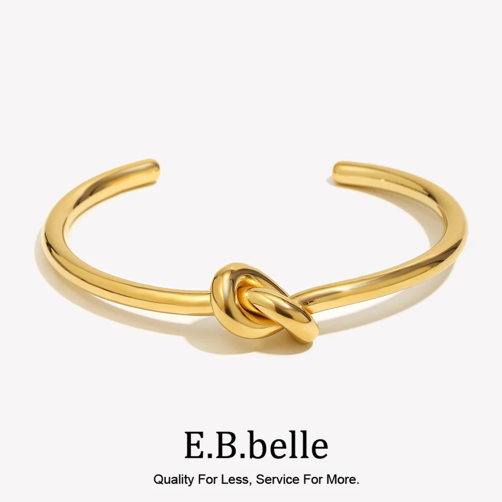 E.b.belle-女性のためのミニマリストのK18金メッキノットカフブレスレット、ステンレス鋼、女性のための防水ジュエリー