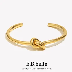 E.B.belle Minimalist 18K Gold Plated Knot Cuff Bangle Bracelets For Women Stainless Steel Waterproof Jewelry For  Female