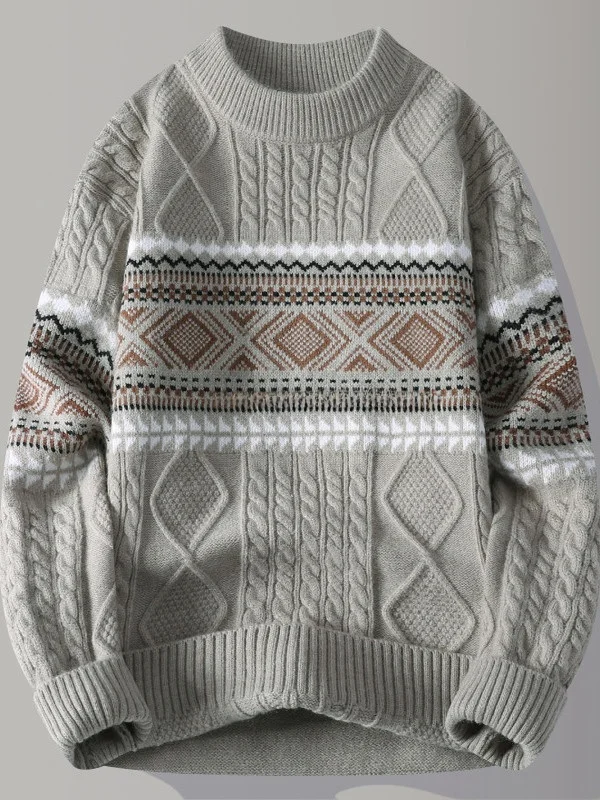 

Мужской утепленный повседневный вязаный свитер с круглым вырезом, свободный крой, теплый, модный, осенне-зимний топ