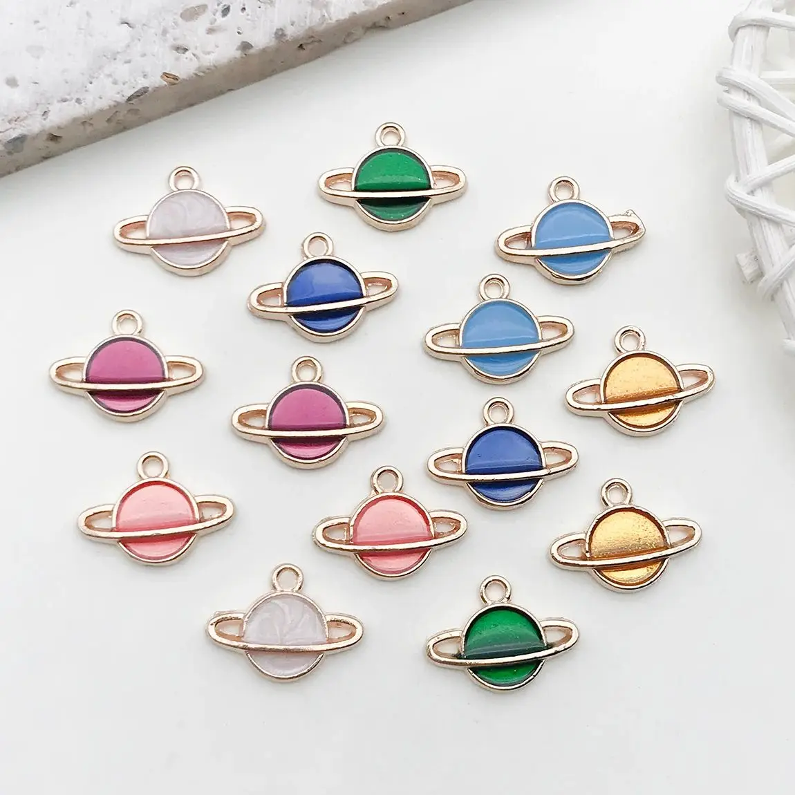 

14PCs/lot Enamel Universe Theme Golden Edged Charms For DIY Jewelry Making Findings Y2K Charms