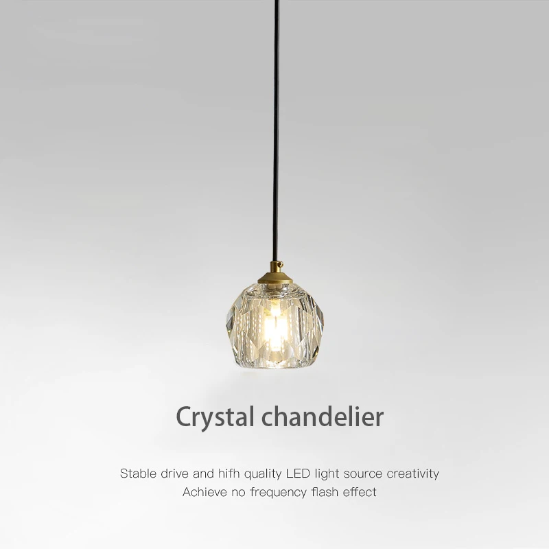 High End Crystal Pendant Lamp, Bedroom Bedside, Cobre, Ouro, Restaurante moderno, Luz, Luxo Pendant Wire, Luminária