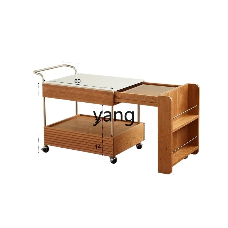 Yjq Tea Table Solid Wood Small Table Stove Tea Boiling Mobile Tea Cabinet Stone Plate