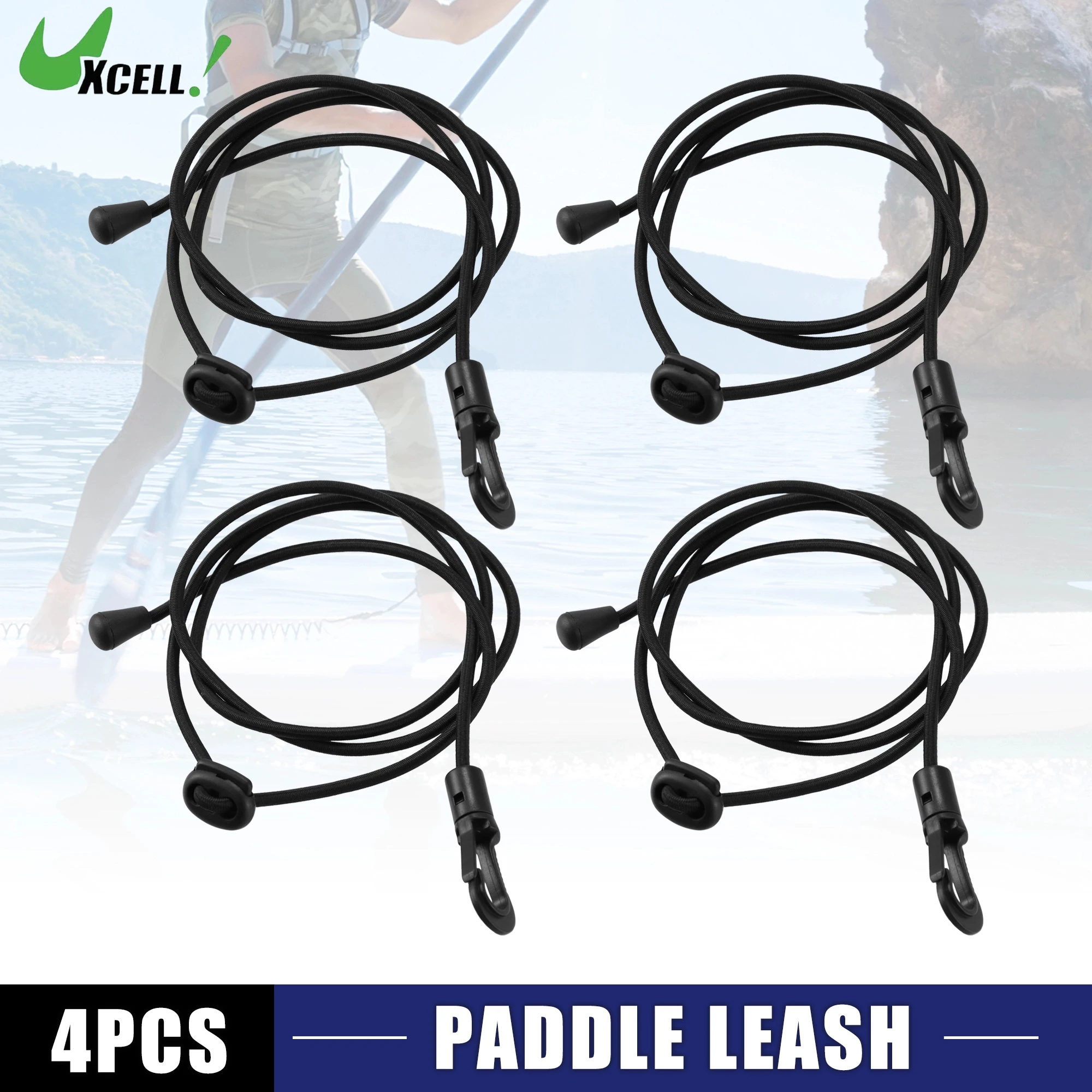 

UXCELL 4 шт. 42,5 "черный поводок для весла для каяка, эластичный поводок для гребной лодки, безопасный инструмент, доска для весла, аксессуары для каяка