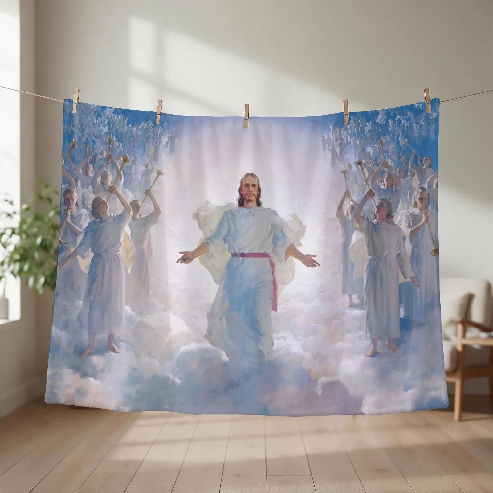 Jesus Christ In Heaven With Angels Christian Catholic Throw Blanket Flannel Fabric Plush cosplay anime halloween Blankets