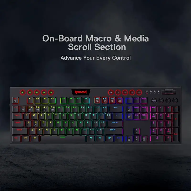 Imagem -02 - Redragon-horus Rgb Teclado Mecânico sem Fio Low Profile Gaming Teclados Bluetooth 2.4ghz com Fio Marrom Interruptor Azul K618 Horus