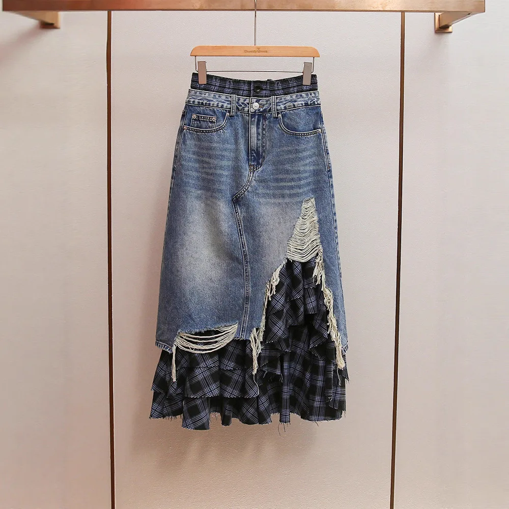 

Женские джинсы с высокой талией, городские уличные джинсы, асимметричный дизайн, сплит, элитный осенний новый ретро-визор, пара, свободный крой, полиэстер