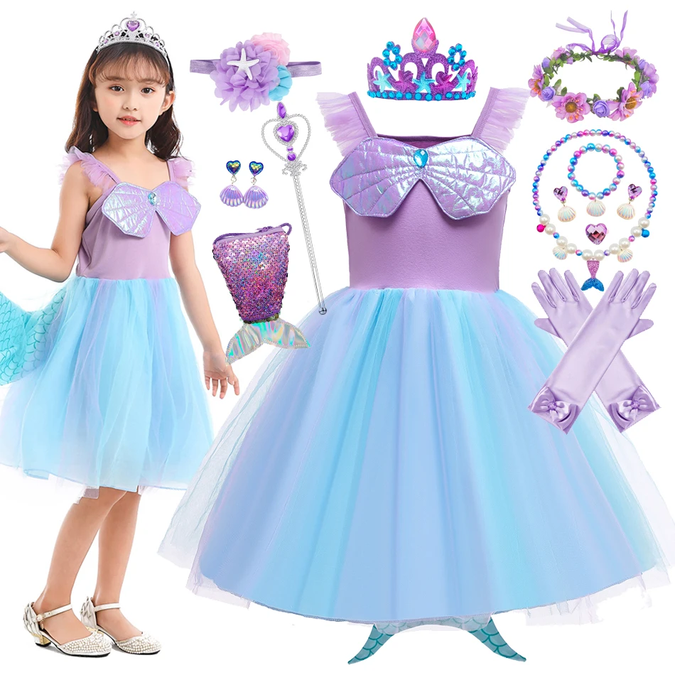 

Little Girls Ariel Dress Toddler Mermaid Tail Costume Summer Fancy Fairy Princess Birthday Dress Girl Cute Clothes 1-6T