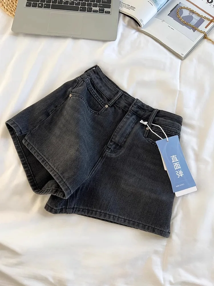 

High Waist Slimming A-Line Wide Leg Short Jeans for Women Summer New Style Large Size Pear Shape Body High Split Hot Pants