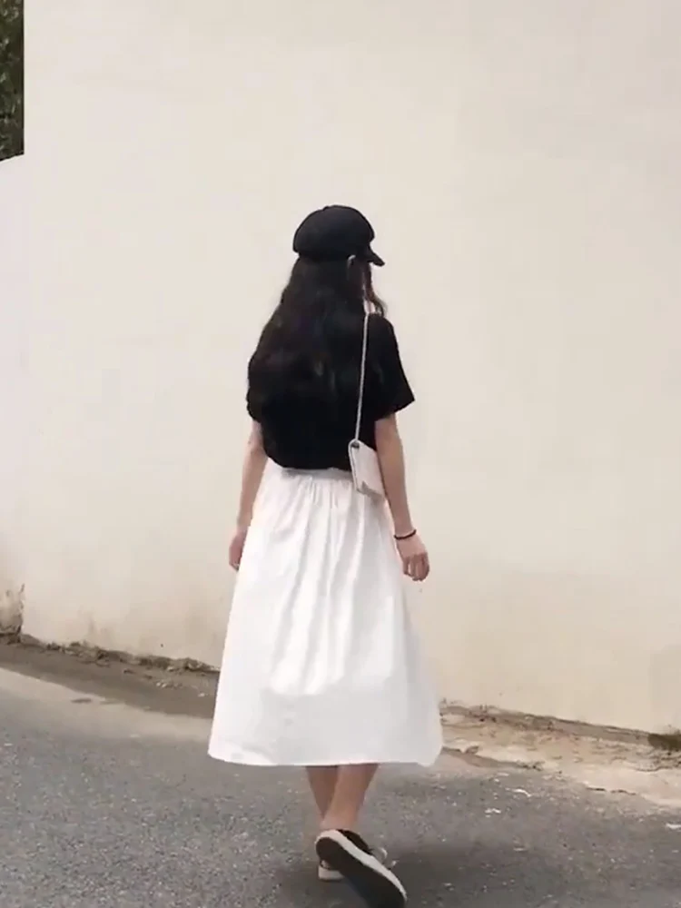 

Women's long skirt, fashionable pocket pleated knee length skirt, 2026 autumn new item, casual and elegant A-line skirt