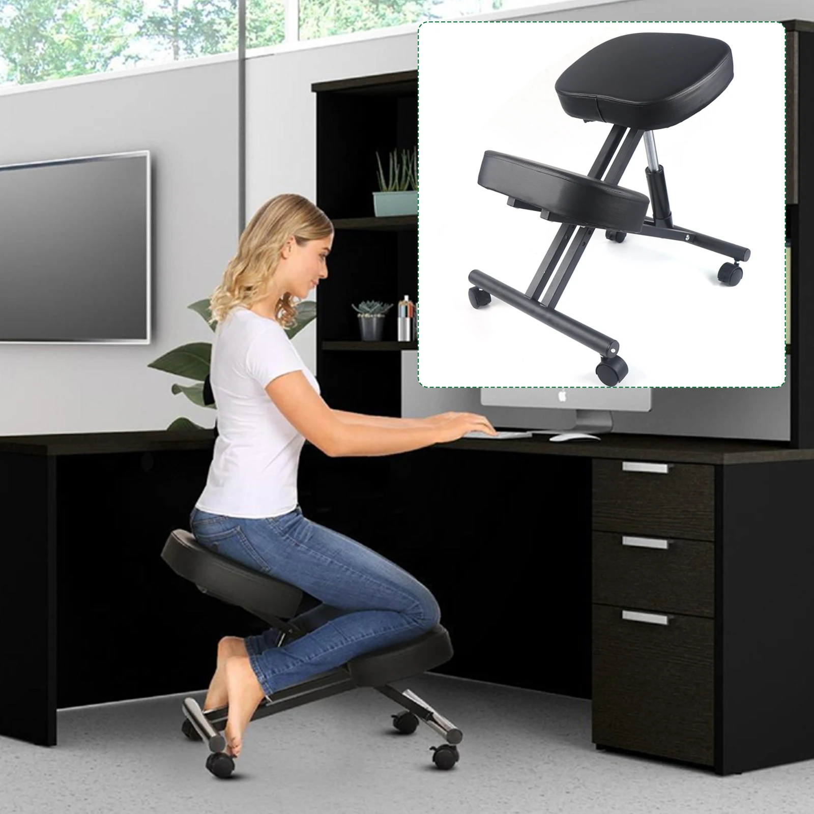 Kneeling Chair Black Orthopaedic Ergonomic Health Chair Knee Stool Durable Black