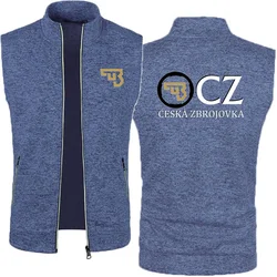 Firearms Sign CZ Ceska Zbrojovka Men's Knitted Velvet Casual Top Zipper Vest Sleeveless High Neck Fleece Jacket Men Wear