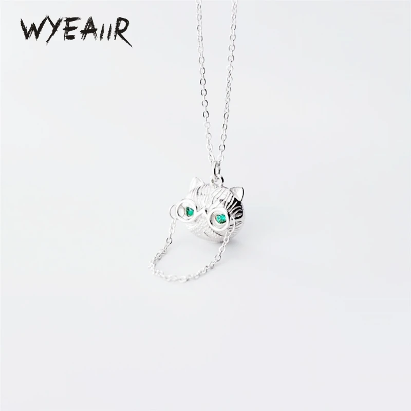 

WYEAIIR стерлингового серебра 925 пробы, зеленые хрустальные очки для глаз, ювелирные изделия с кошкой, роскошное женское ожерелье