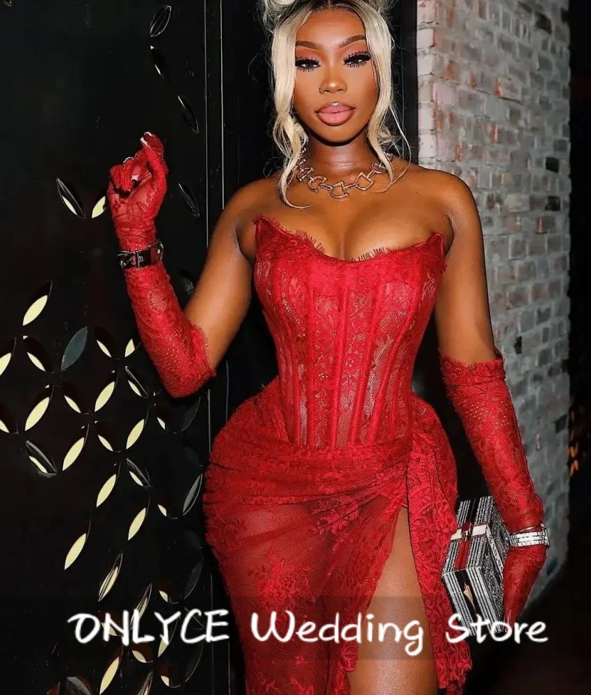 Sexy Red Long Prom Dress Sweetheart Corset Lace Luxury Birthday Party Dress Cocktail Vestidos De Festa With Gloves Customized 