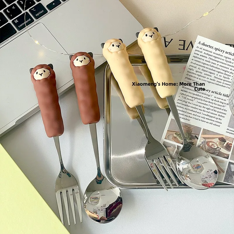 Adorable Cartoon Alpaca Spoon Fork Stainless Steel 304 Dining Utensils Dessert Set Home Use Sweet Treat Cutlery Set