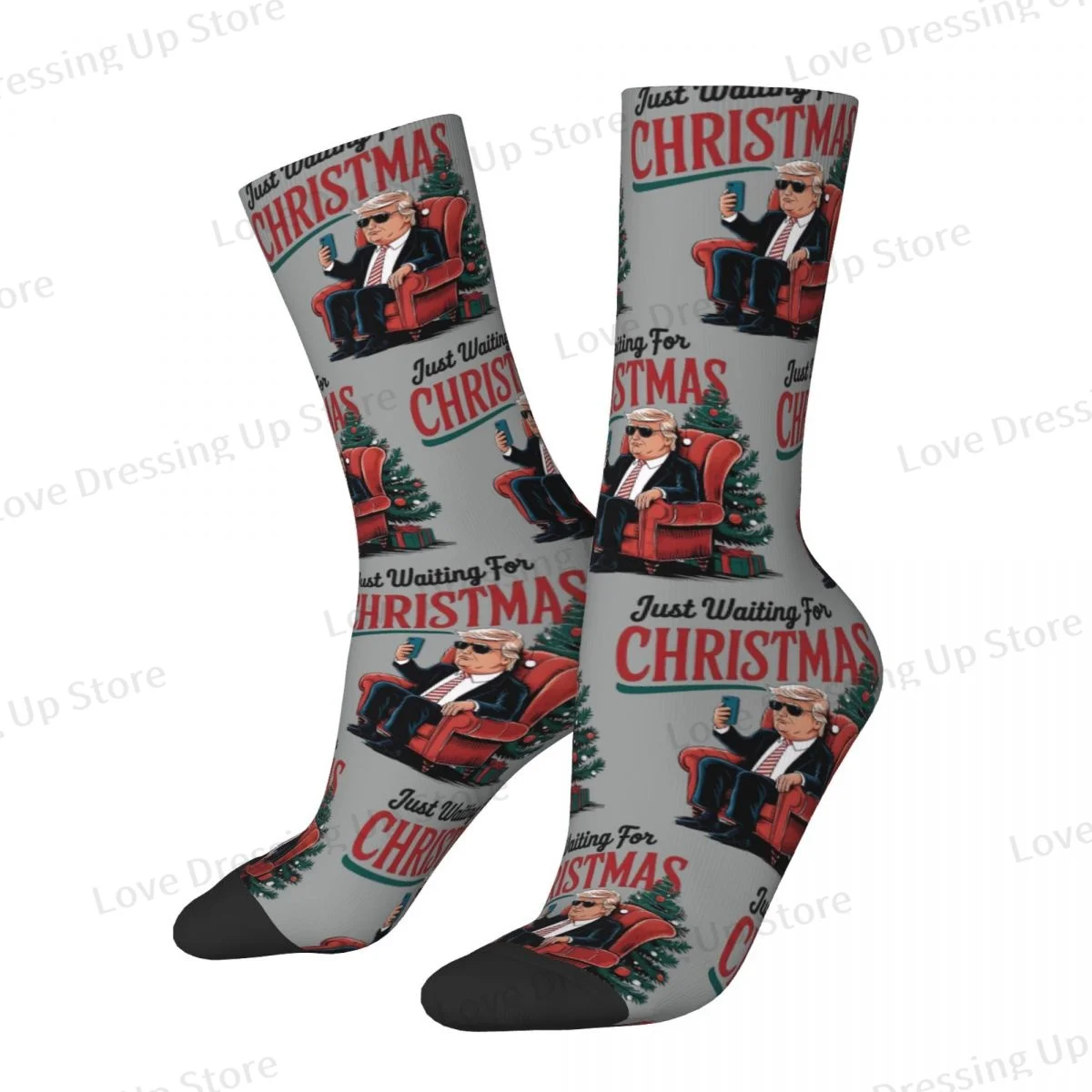 Just Waiting For Christmas Trump Unisex Winter Socks Running Happy Socks Street Style Crazy Sock