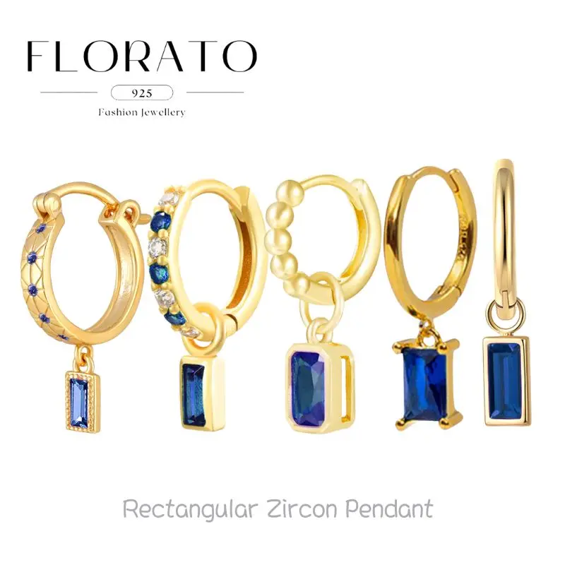 

925 Silver Needle Rectangular Zircon Pendant Hoop Earrings For Women Luxury Crystal Earrings Fashion Party Jewelry Wholesale