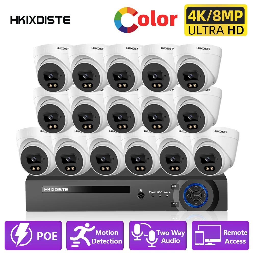 

H.265 4K Security Camera System 16CH POE NVR Kit HD 8MP Full Color Night Vision CCTV Video Surveillance Cameras System Set XMEYE