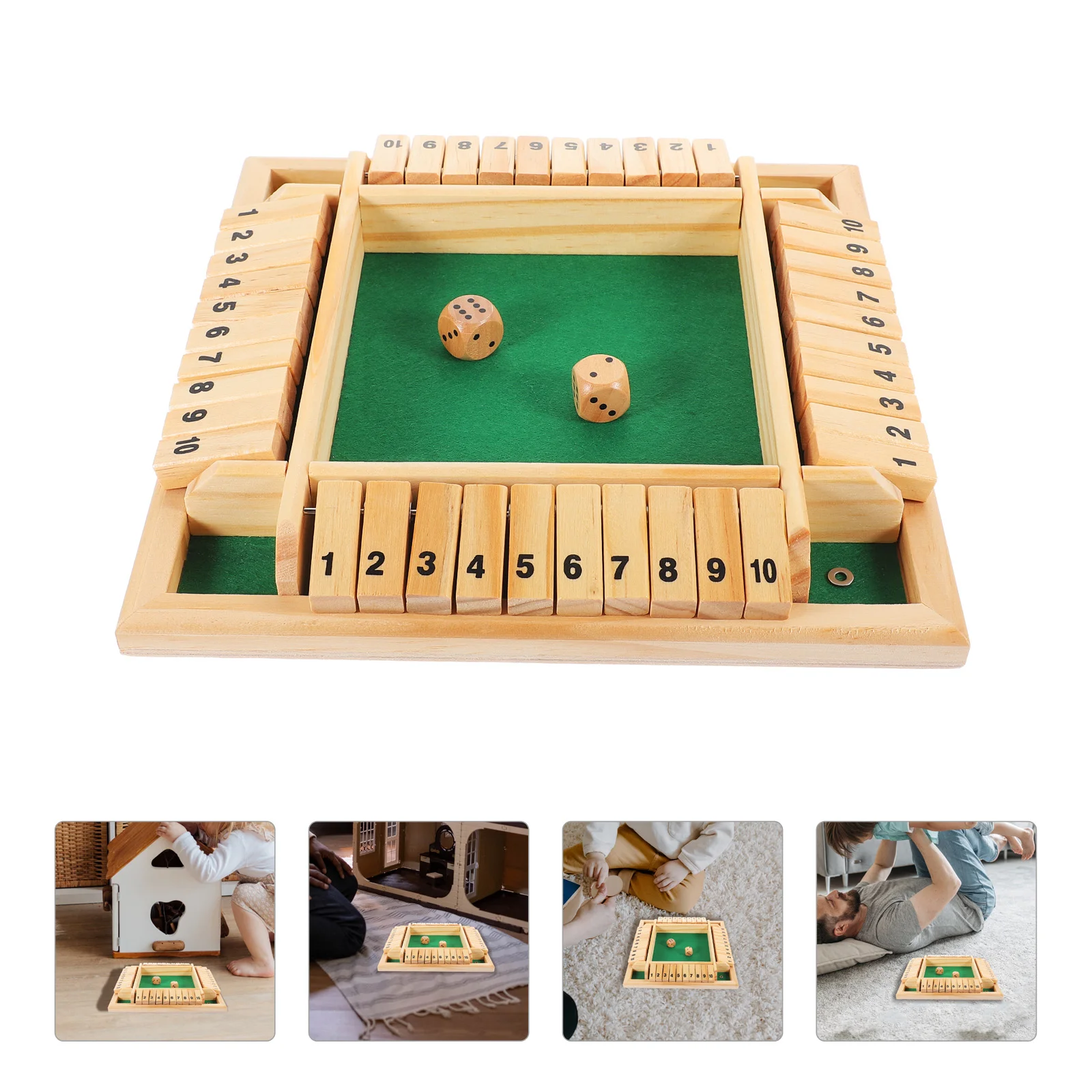 

Wooden Shut The Box Game Four-Sided Flop Games Parent-Child Board Game Flip 10 Numbers Tabletop Games Educational Toys