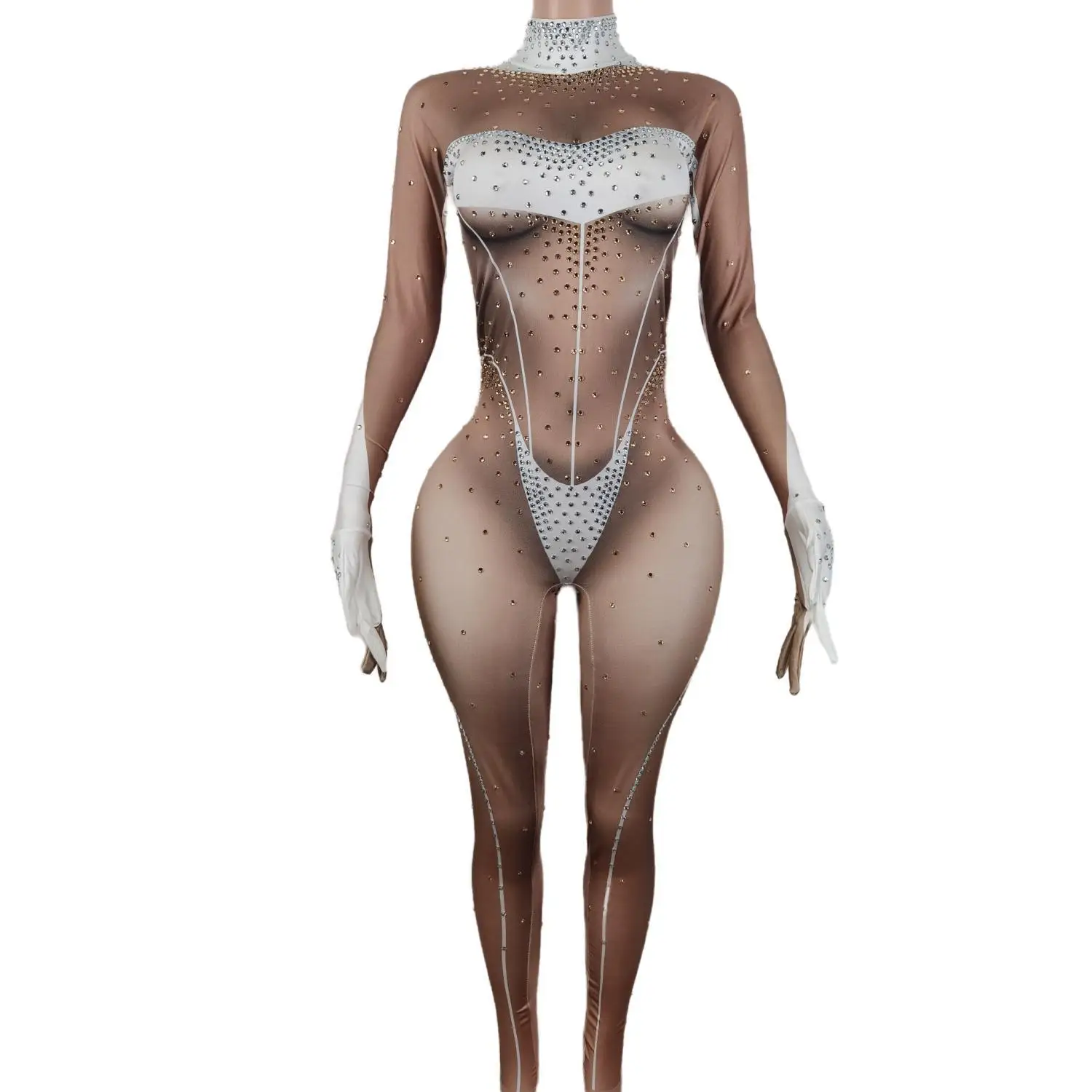 Combinaison Sexy pour femmes avec des strass, Costume de danse, de léotard, de fête d'anniversaire, de chanteur, Drag Queen, tenue de scène