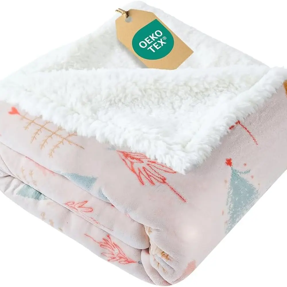 

Reversible Sherpa Fleece Throw, 50x60 Inches, Pink Christmas Trees Design, Cozy for Bed or Sofa