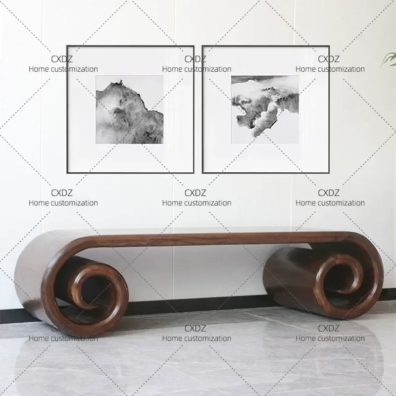 Ming Qing Neoclassical Chinese Antique Solid Wood North Elm Living Room Roll Head Coffee Table TV Cabinet Tea Table Piano