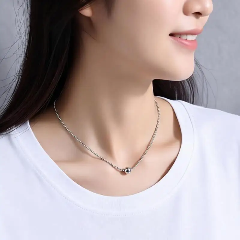 Simple 925 Sterling Silver Round Lucky Beads Pendant Necklaces For Women Men Anniversary Wedding Party Fashion Jewelry Gifts