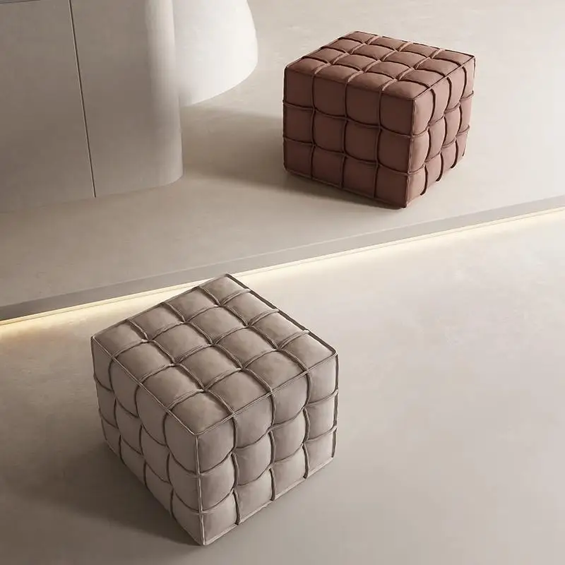 Frosted fabric footstool cloakroom pier Rubik's cube block leather square stool pedal