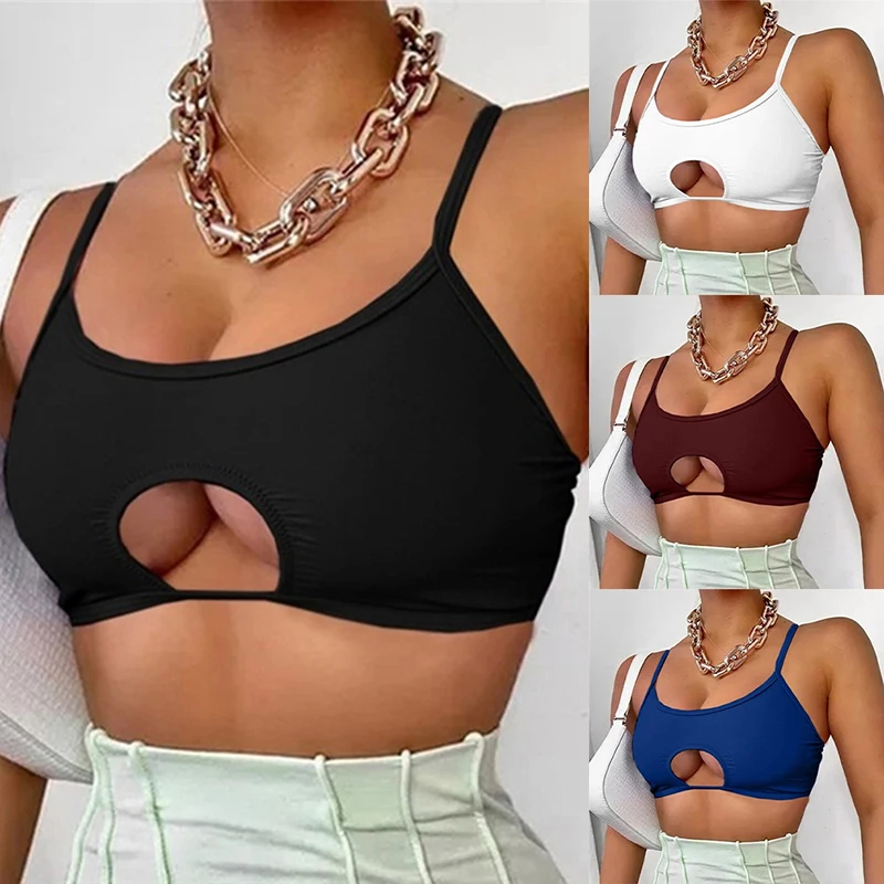 

Women Sexy Hollowing Design Vest Ladies Solid Color Hollow Sleeveless Square Collar Crop Top Fashion Female Vest