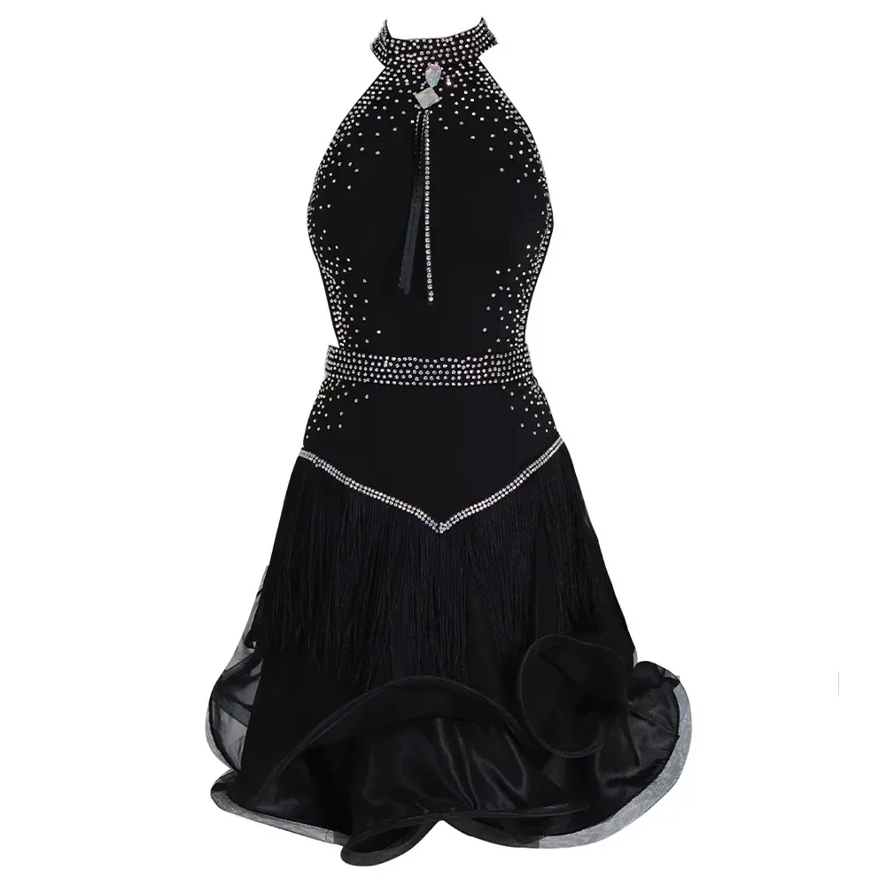 Black Latin Dance Professional Competition Dress Women's Sexy Fishbone Short Skirts Ballroom Practice Wear Ladies Evening