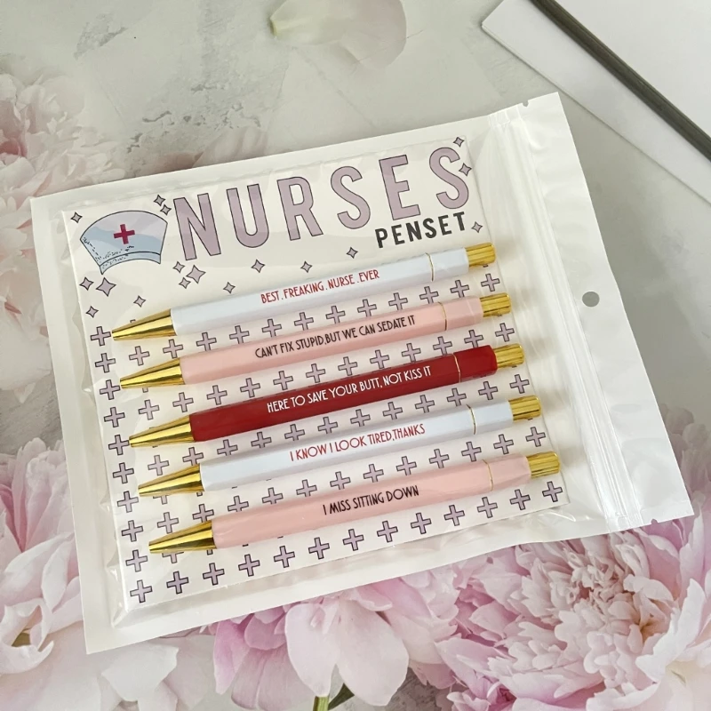 5Pcs Nurses Pen with Mood Word Multifunctional Portable Funny Nurses Ballpoint Pen Set Nurses Writing Pen Daily Use