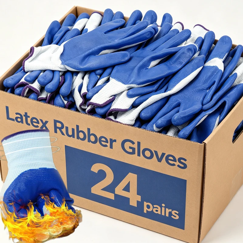 1/24pairs Labor Protection Rubber Gloves Construction Site Work Gloves Wear-resistant Anti Slip Waterproof Breathable Glove